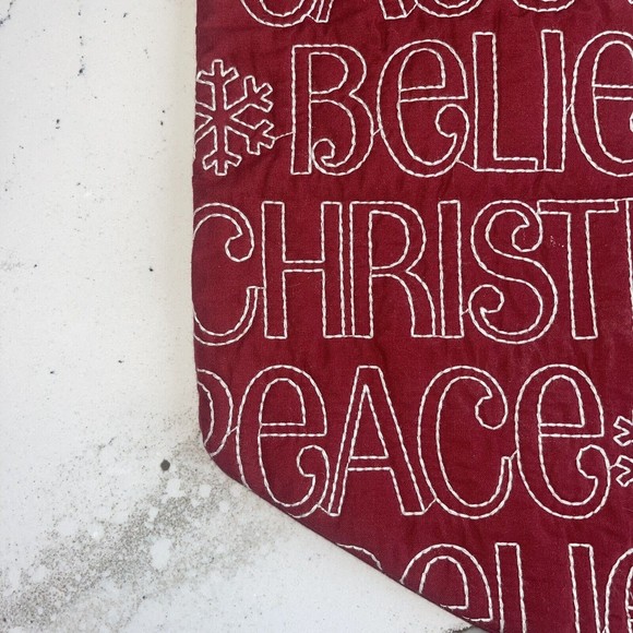 Pottery Barn Sentiment Love Joy Quilted Red Red Christmas Stocking 19.5" #7392 - Picture 6 of 8